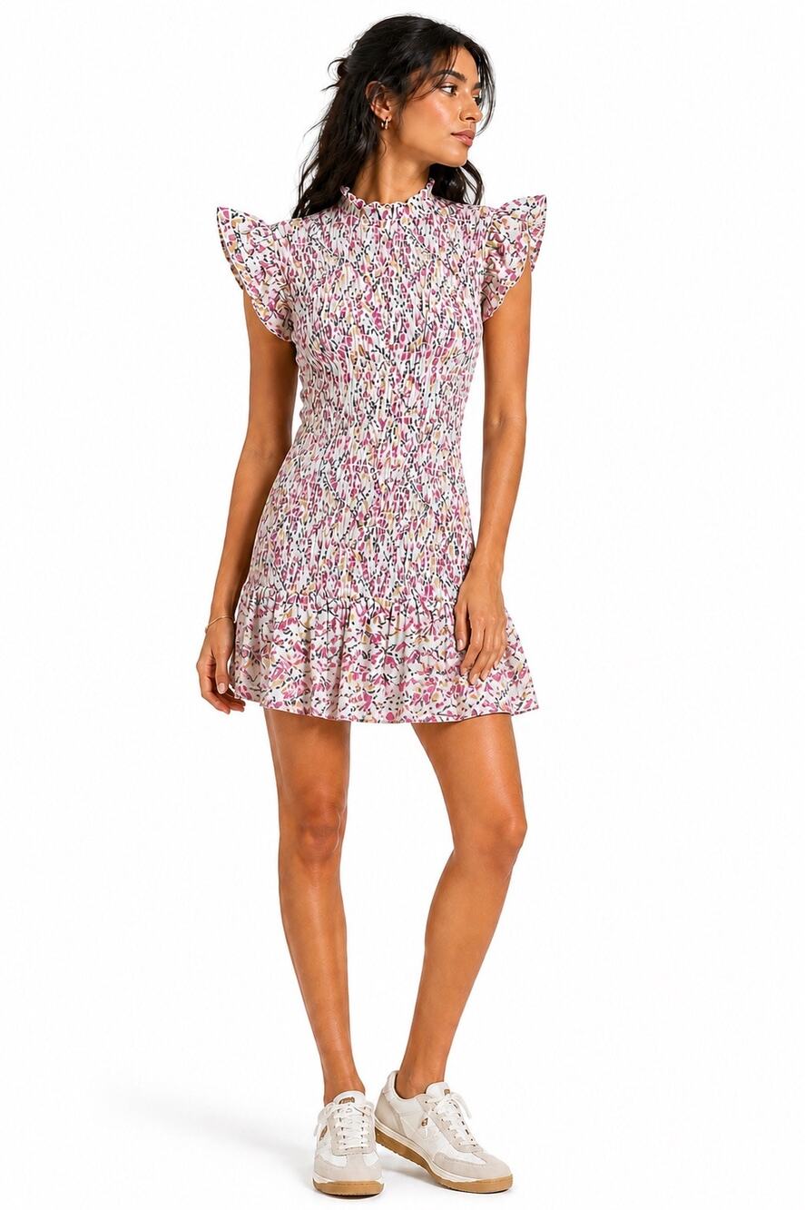 French Connection Flores Verona Stretch Smocked Ruffled Mini Dress Womens Size M